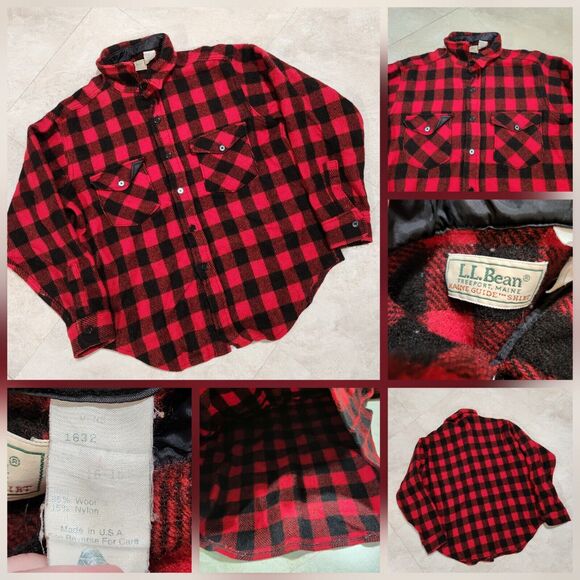 VTG LL Bean Maine Guide Shirt Mens 16 Plaid Buffalo Wool Flannel Shacket Jacket - Picture 1 of 12